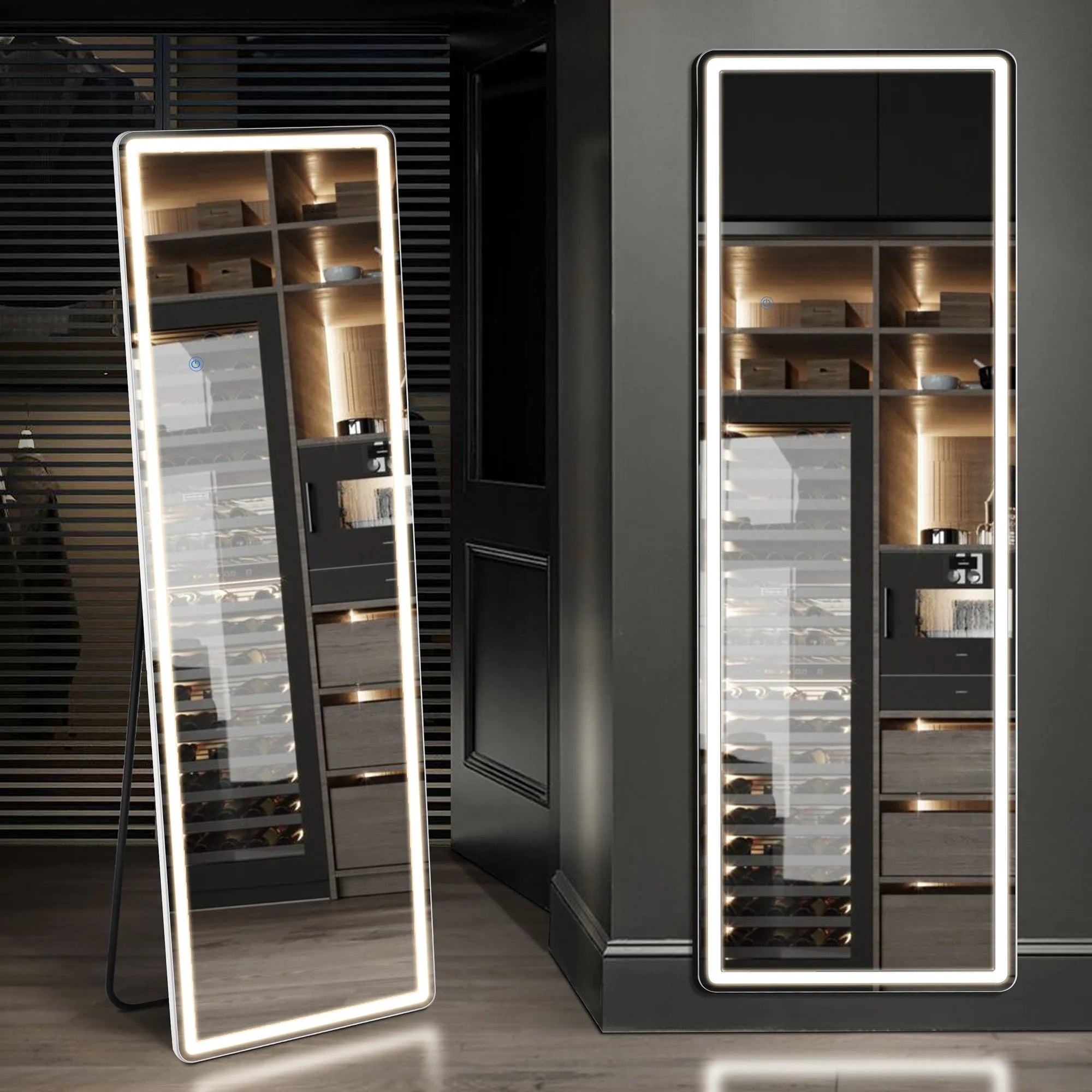 Full Length Arched Right Angle Mirror with Stand, Sturdy Aluminum Alloy Frame