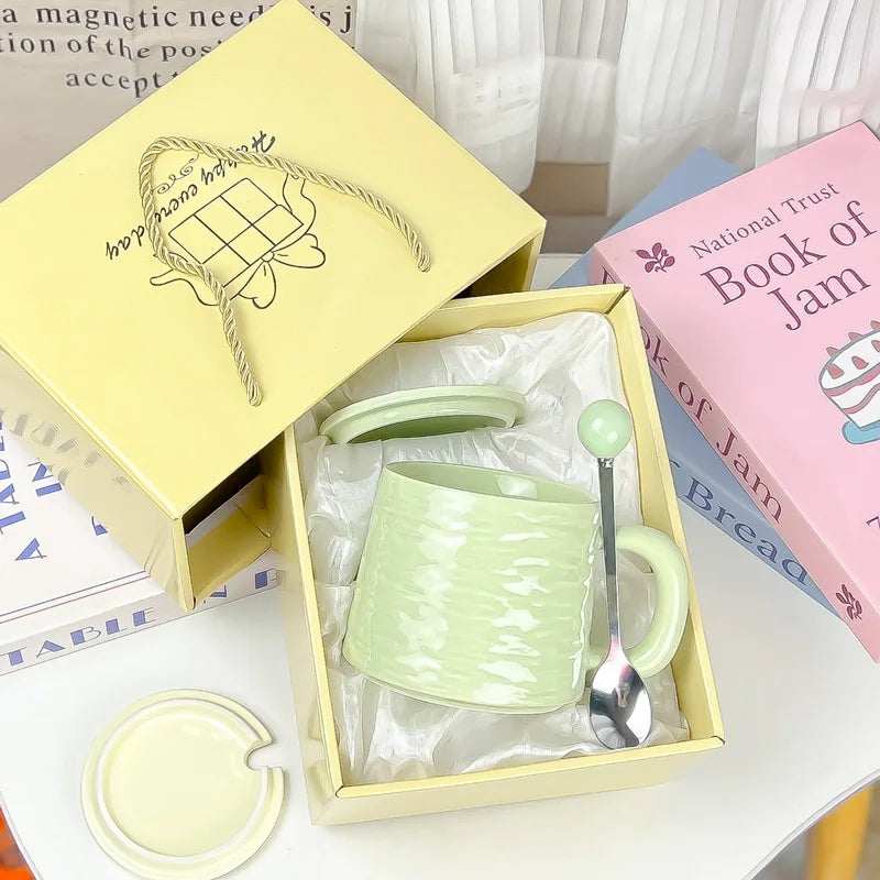 Rock-patterned Ceramic Mugs with Spoons