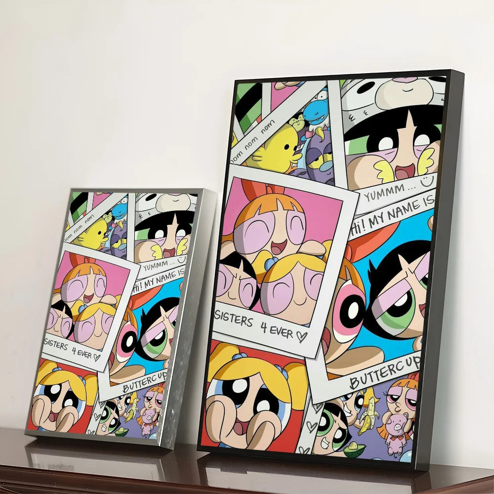 Cartoon P-Powerpuff Girls Poster Self-adhesive Art Waterproof Paper Sticker Wall Decoration