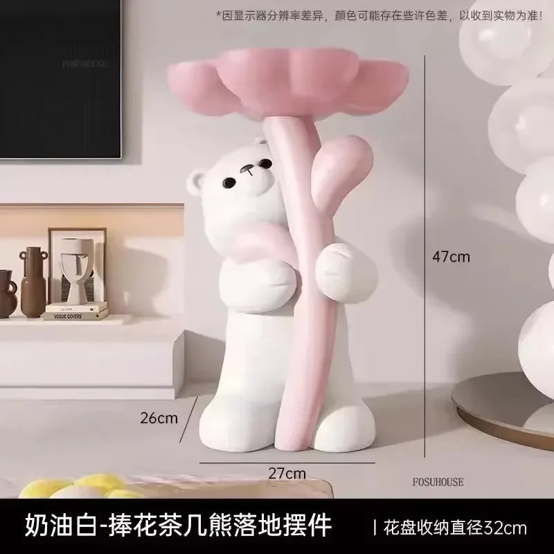 Cute Cartoon Bear Hug Flowers Landing Side Tables Living Room Bedroom Creative Table Home Decoration