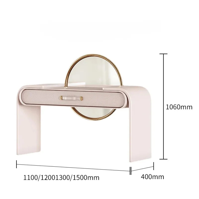 Modern Pink Makeup Table Cabinet with Mirror and Drawer Minimalist Wood Dresser Furniture