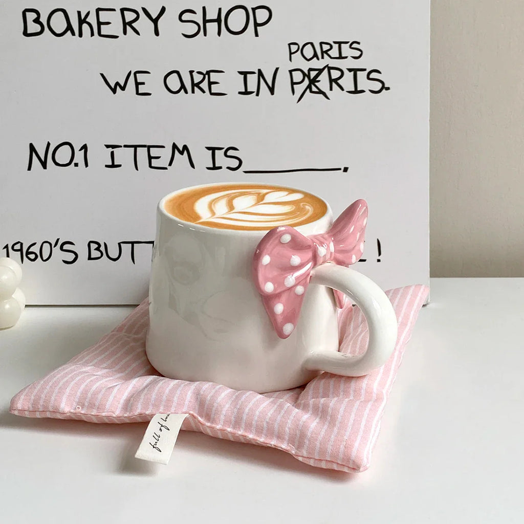 Polka Dot Creative Bow Handle Ceramic Mug