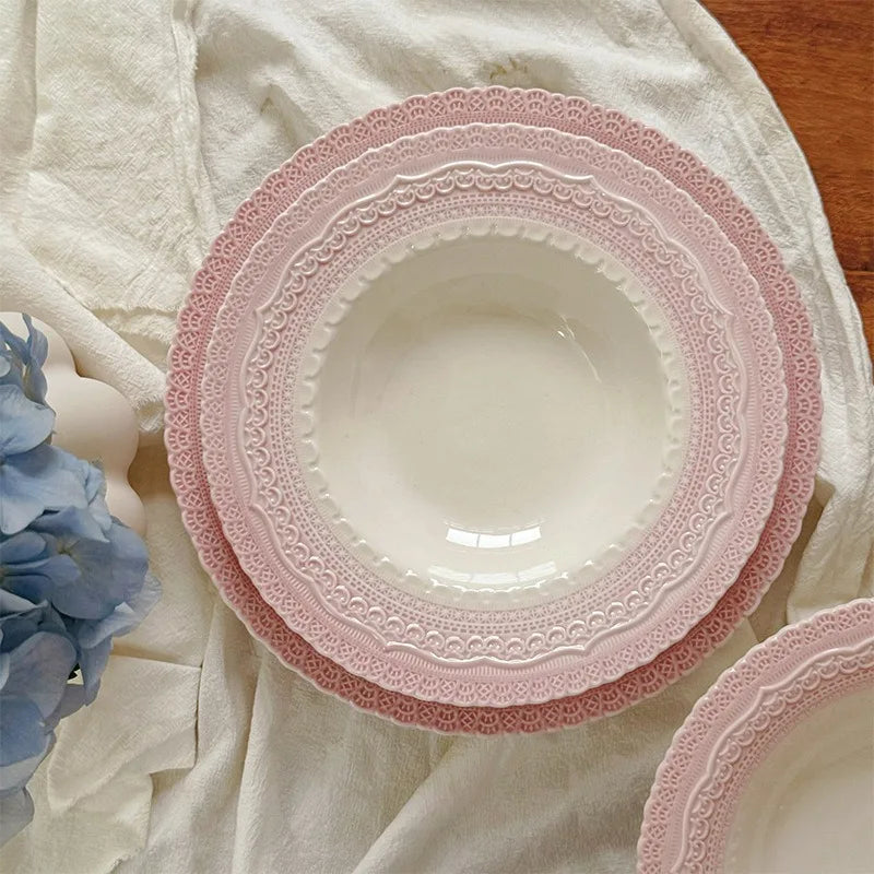 Pink Ceramic Plate French Underglaze Colored Plate Dinner Set Plates and Dishes