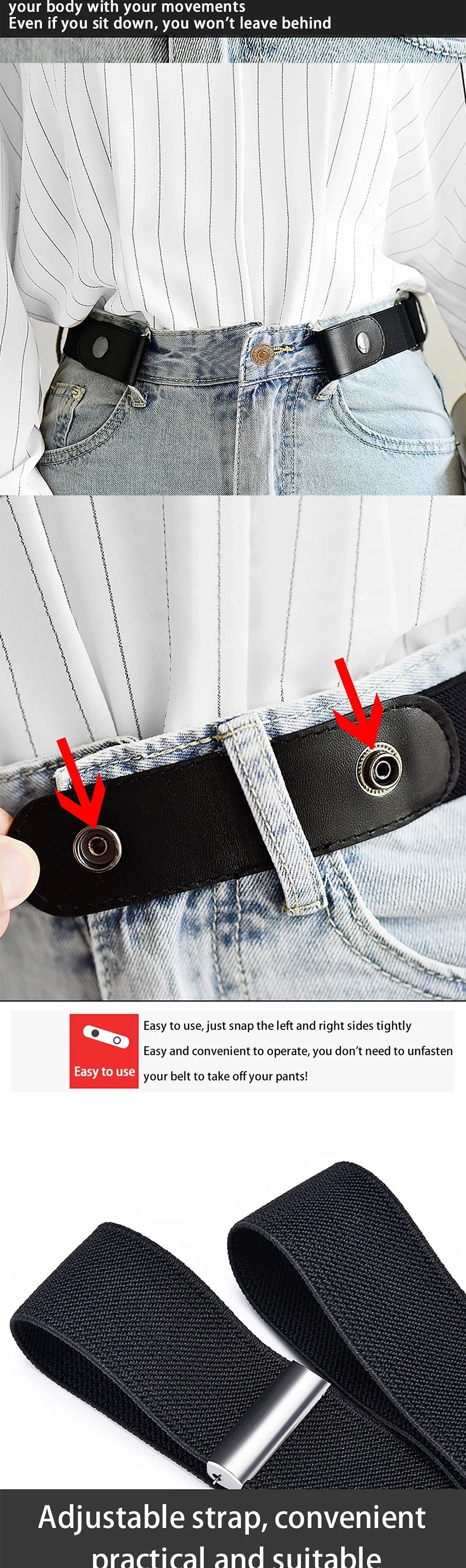 Women 1pc Buckle-Free Belt For Jean Pants, Dresses, No Buckle Stretch Elastic Waist Belt, No Bulge, No Hassle Waist Belt