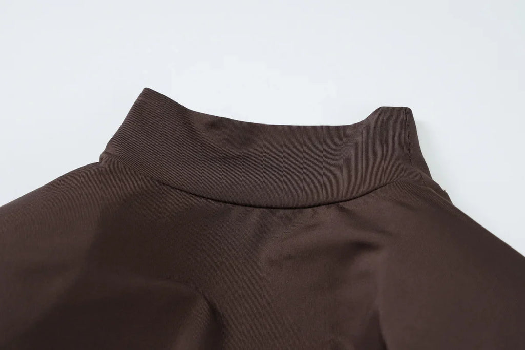 Pleated Bandage Long High Waist Slim Patchwork Long Sleeve Elegant Women's Maxi Dress