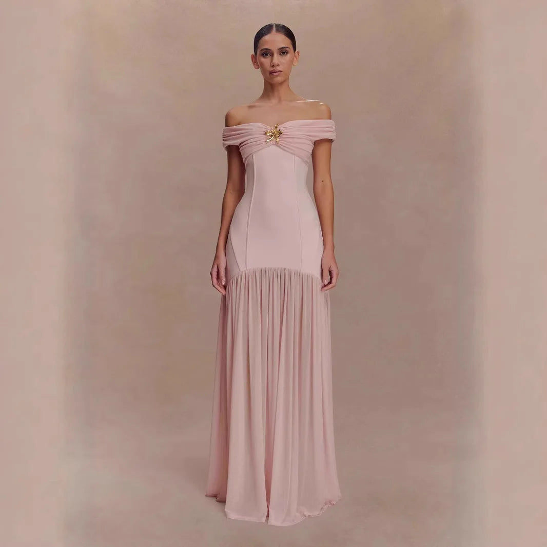 Women Pink Off the Shoulder Maxi Dress Bodycon Party