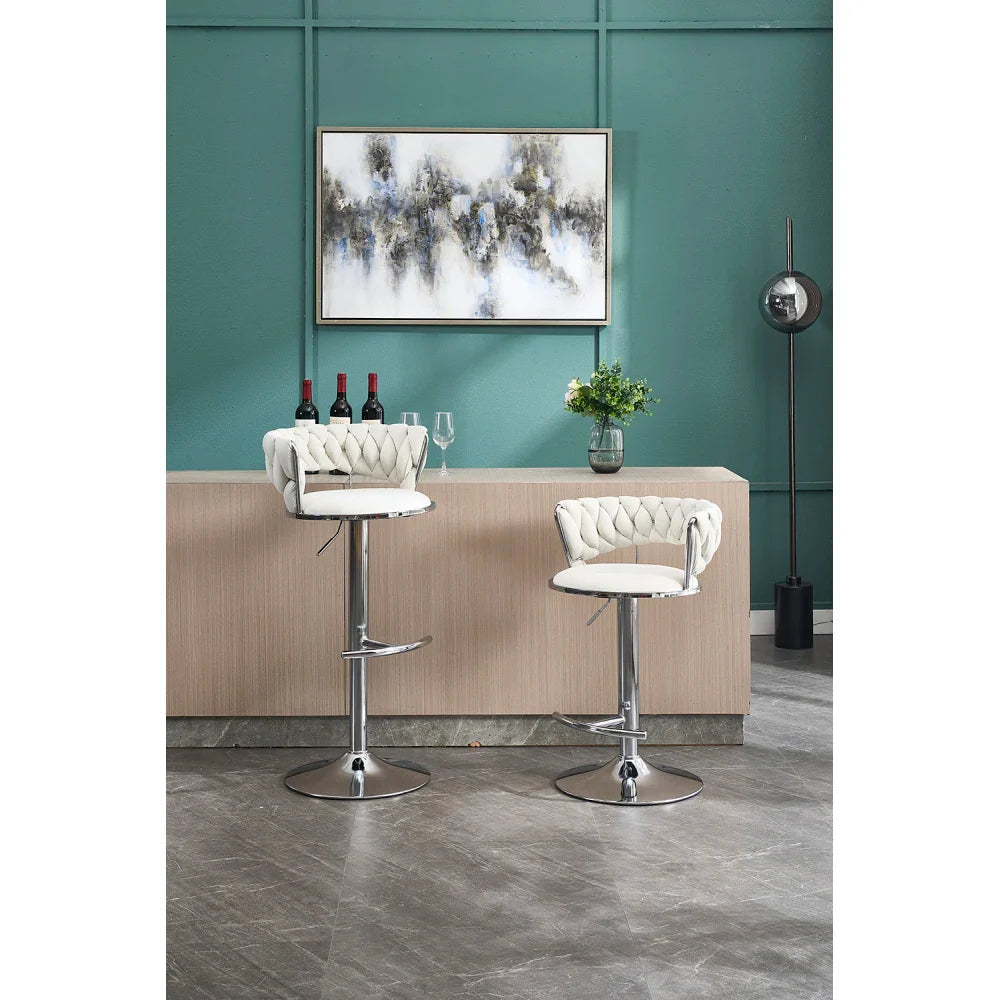 Velvet Barstools Set/2 - Chrome Swivel Base w/Adjustable Height, Modern Kitchen & Bar Stools