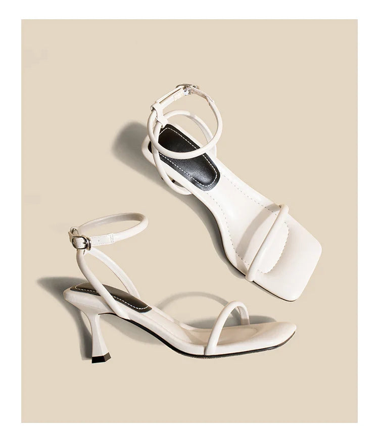 Women's High Heel Sandals Square Toe Thin Heels One-length Strip Open Toe Sandals