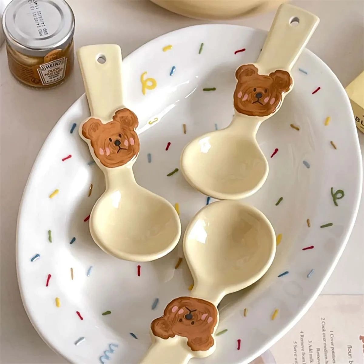 Ceramic Spoon Cute Heart Bear Cream Color