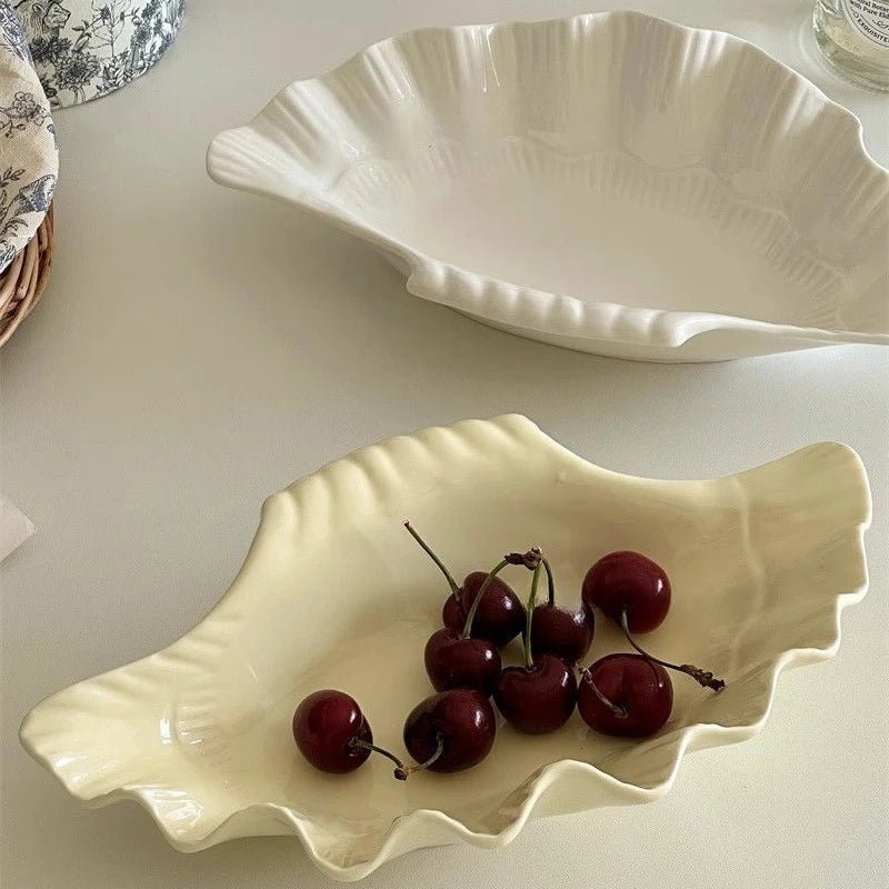 French Vintage Relief Ceramic Big Shell Shaped Dish