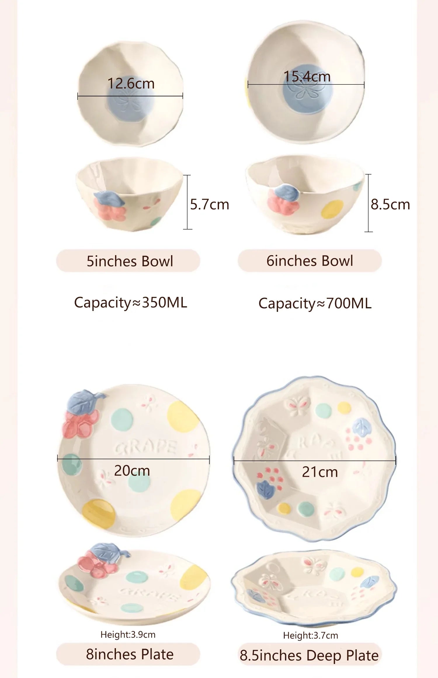 Cute Pattern Ceramic Plates Print Round Deep Tableware