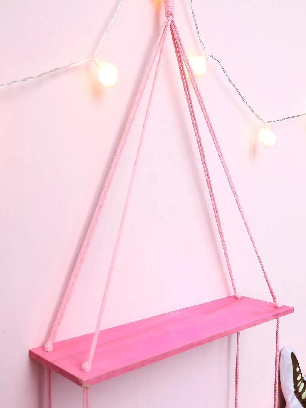 Pink 1/2-tier Hemp Rope Wooden Plant Flower Pot Tray Display Stand Storage Rack Wall Shelves Floating Wall Shelf Home Decoration