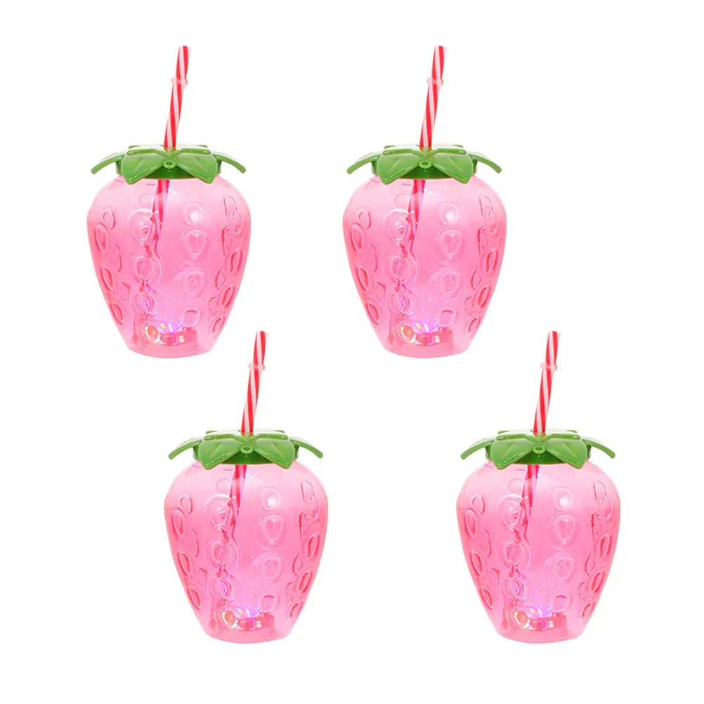 Strawberry Water Bottle Party Drinking Bottle Party Straw Cup Straw Drinking Bottle 4 Sets