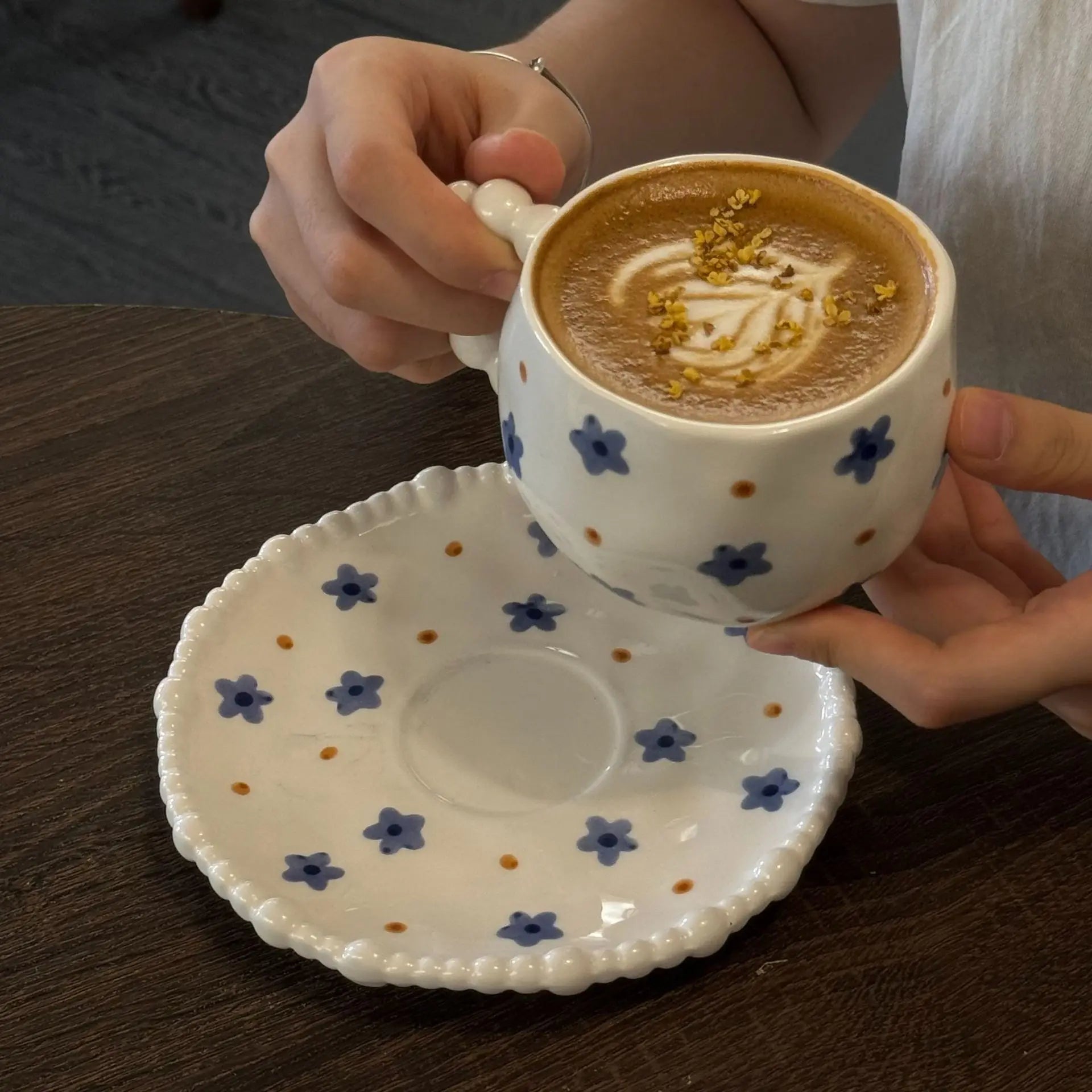 French Ceramic Hummingbird Print Cup & Saucer