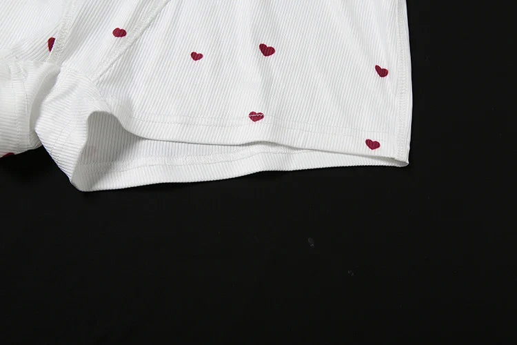 Comfortable Heart Print 2 Piece Set Women Square Collar Sleeveless Crop Tops+Stretch Shorts Sweet Fashion Outfits