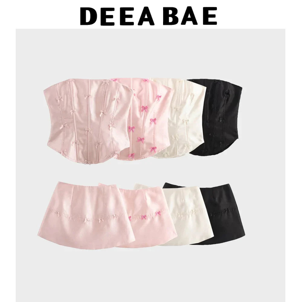 Ladies Bow Sleeveless Strapless Vest Top Women's Summer Sexy Pure Desire Set Hip Hugging Skirt Two-piece Set