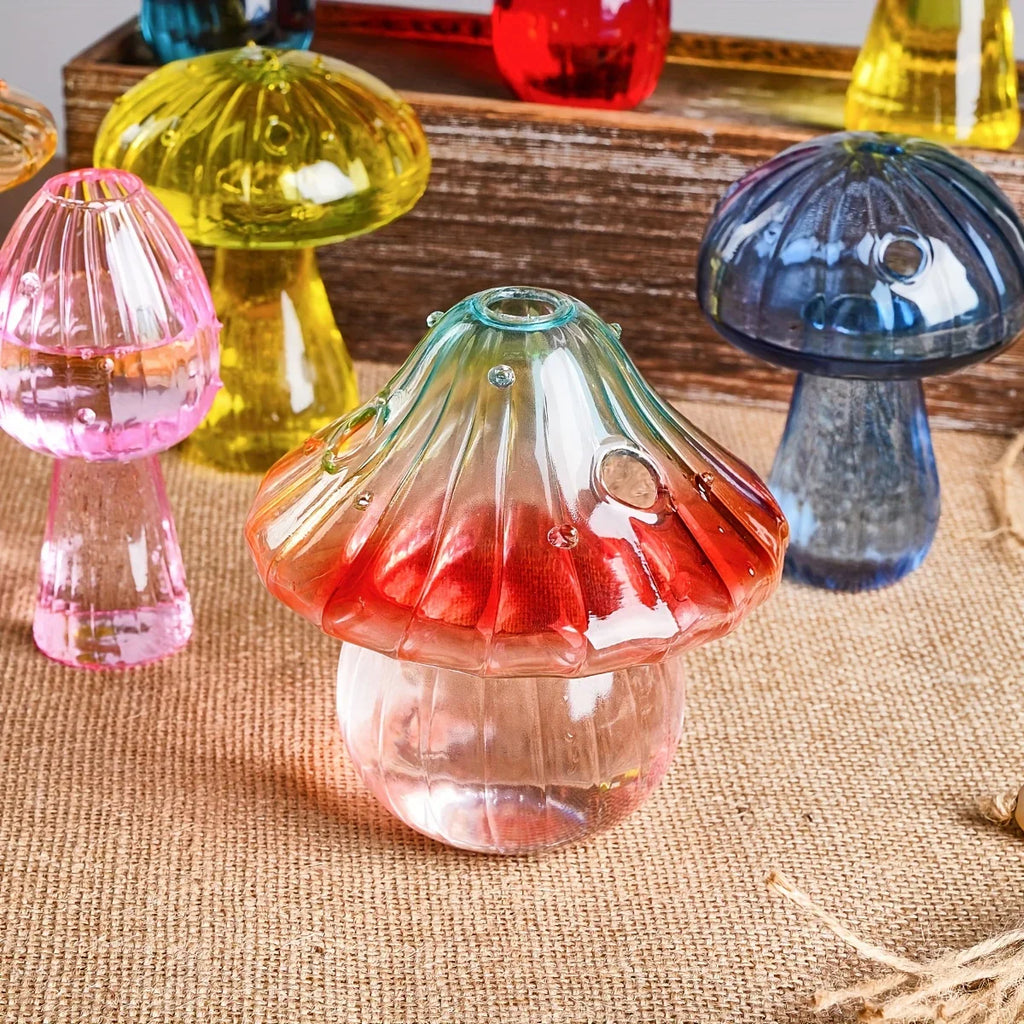 Delicate Colourful Mushroom Vase Creative Hydroponic Transparent Glass Aromatherapy Vase Living Room Dining Room Desktop Art Decoration
