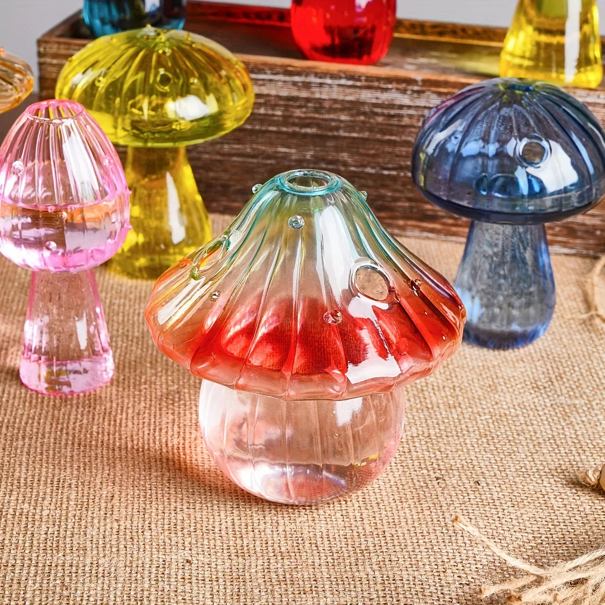 Delicate Colourful Mushroom Vase Creative Hydroponic Transparent Glass Aromatherapy Vase Living Room Dining Room Desktop Art Decoration