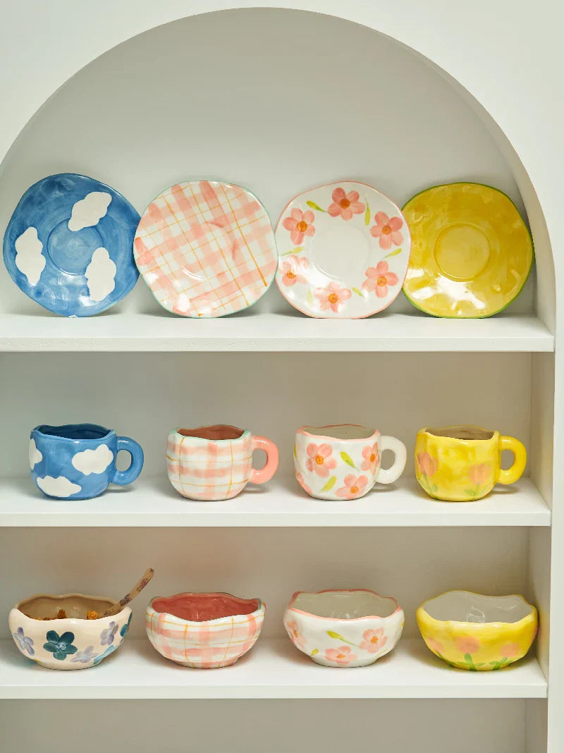 Korean Style Mug Irregular Hand-painted Flowers Ceramic Mugs