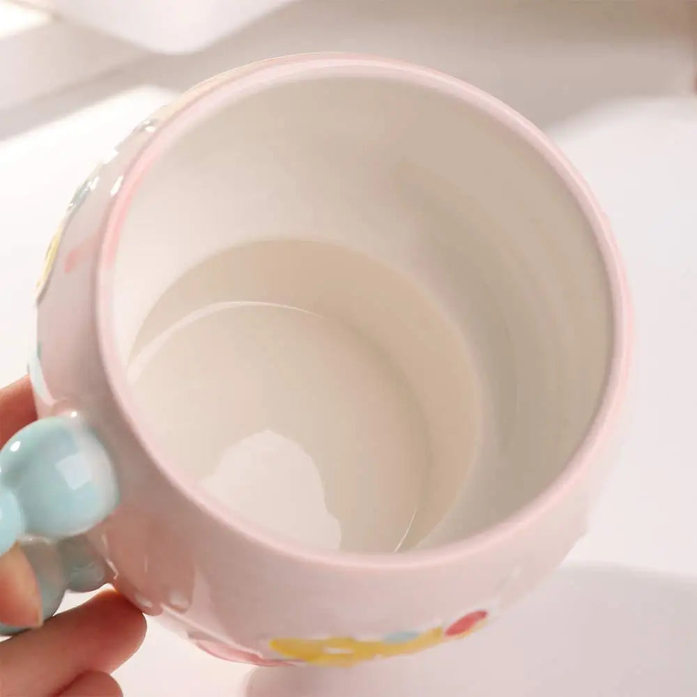 Cute Ceramic Breakfast Cup Hand Painted Large Capacity Floral Pattern Cup