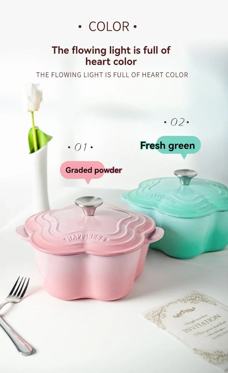 Petal Cast Iron Dutch Oven Binaural Enamel Pot for Bake Bread and Casserole Dish Braising With Lid For All Heat Source