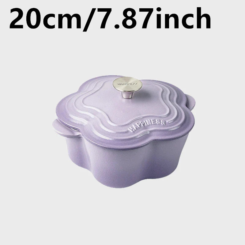 Petal Cast Iron Dutch Oven Binaural Enamel Pot for Bake Bread and Casserole Dish Braising With Lid For All Heat Source