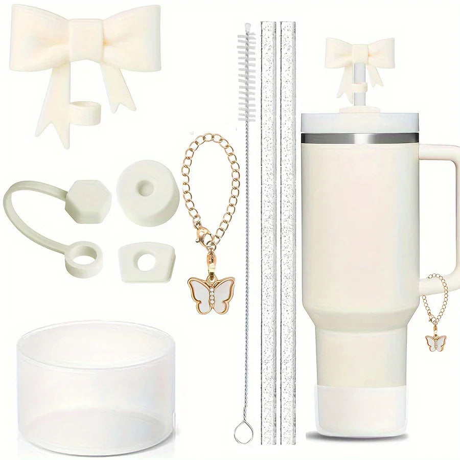 Stanley 9pcs Accessories for 40oz Tumbler Cup Spill Proof Stopper 10mm Straw Cover Cap Silicone Boot Charm Chain Straw and Brush