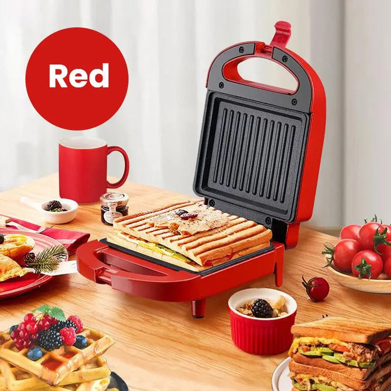 Portable Electric Sandwich Maker Home Multifunctional Machine Non-Stick Breakfast Maker Waffle Baking Pan Pot Pink Red Color