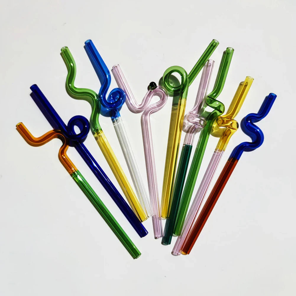 Color Glass Straw Straight Bend Straw Stick Color Contrast Reusable