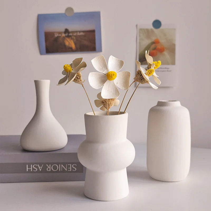 Ceramic Vase White Flower Pot Nordic Decorative Vase Dry Flower Vases for Home