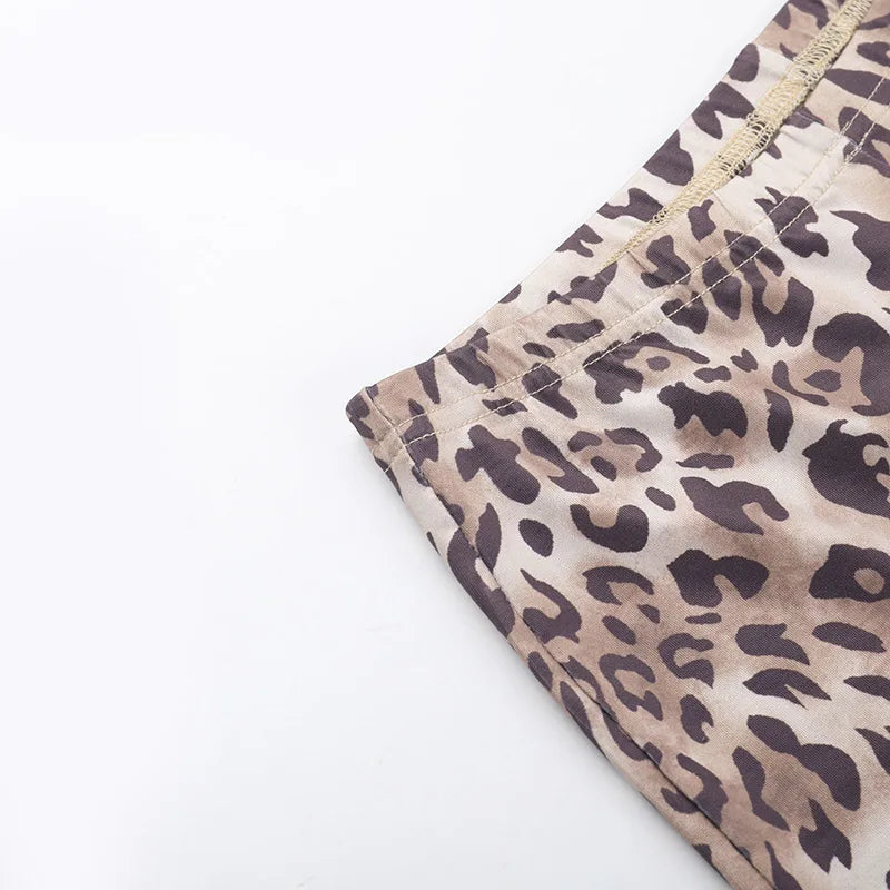 Leopard Print Cropped Pants Women Elastic Waist Buttoms Classic Skinny Basic Streetwear