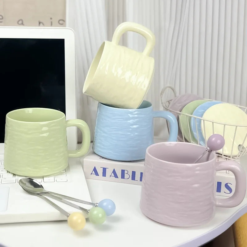 Rock-patterned Ceramic Mugs with Spoons