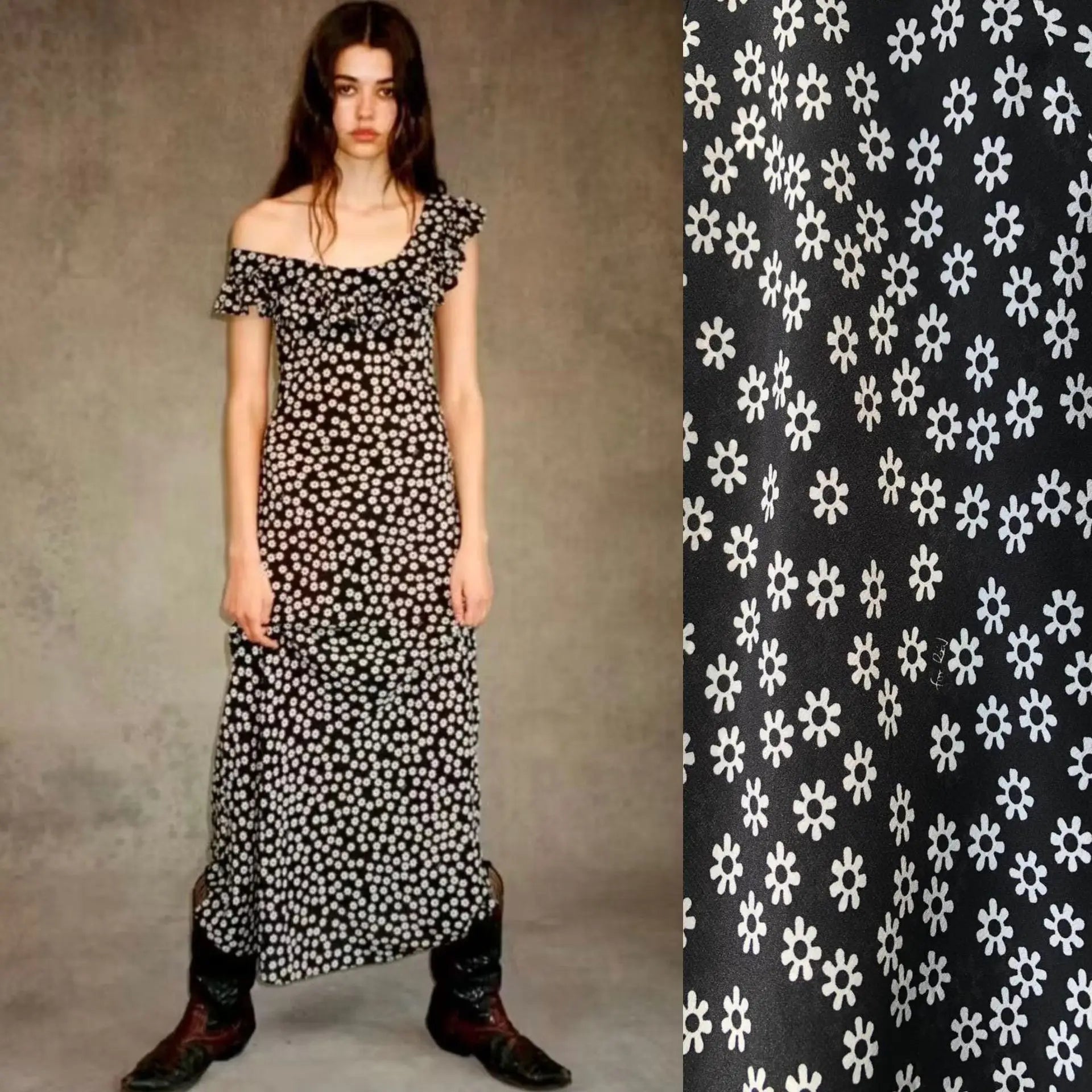 French Daisy Vintage Girl Silk Polka Dots U Neck V Back Sexy Summer Women Long Dress