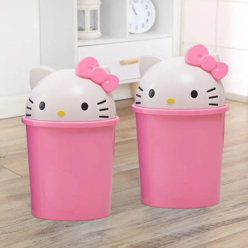 New Sanrio Hello Kitty Home Bedroom Living Room Bathroom Kitchen Large Trash Can Small Kawaii Cartoon Adult Desk Trashes Can