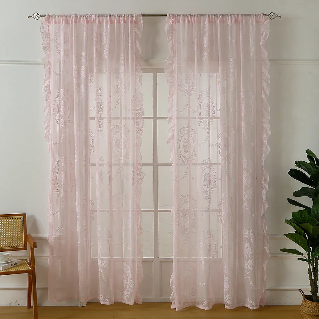 Pink Lace Round Mirror Rod Pocket Curtains for Girls Cute Atmosphere Bedroom Balcony Home Decor Curtains