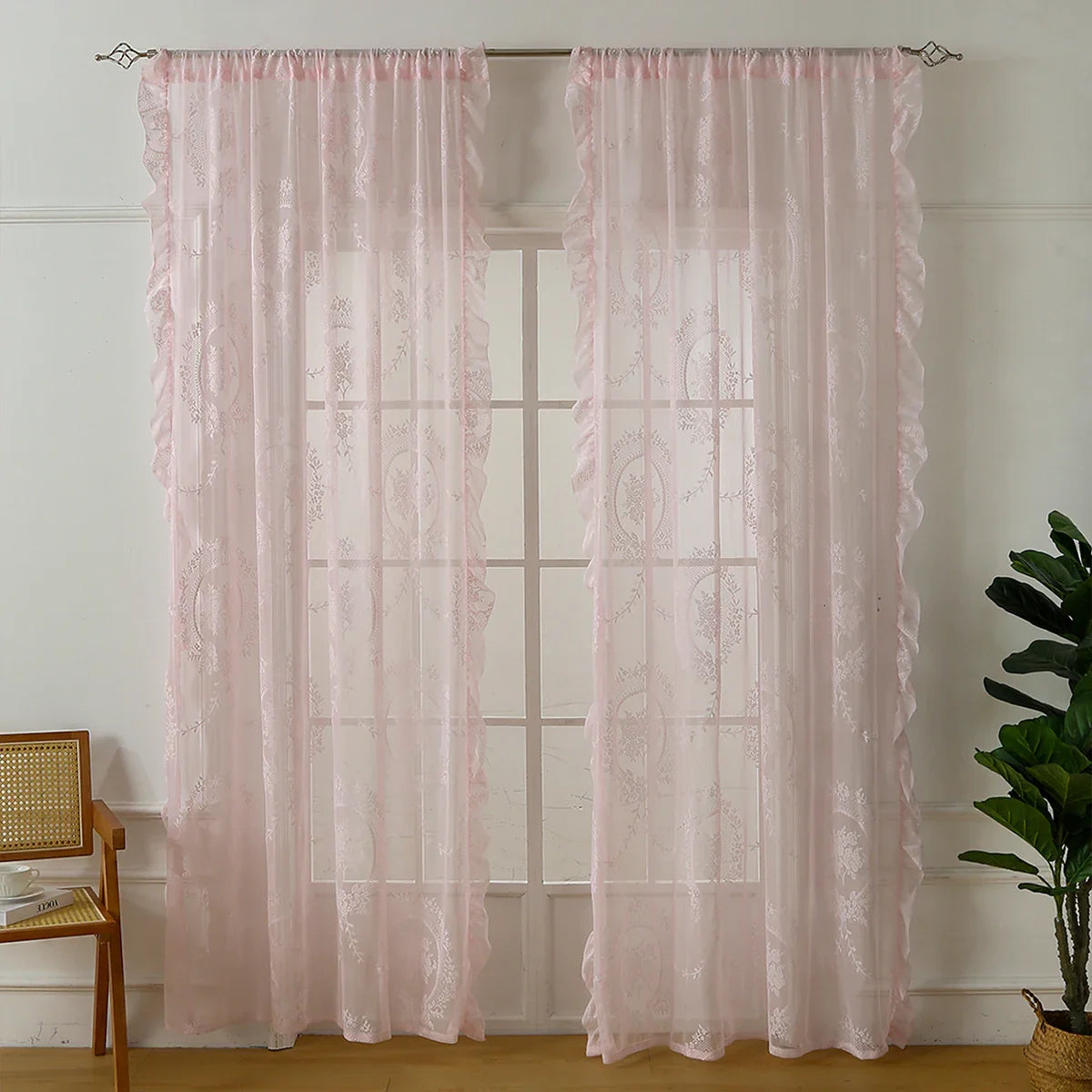 Pink Lace Round Mirror Rod Pocket Curtains for Girls Cute Atmosphere Bedroom Balcony Home Decor Curtains