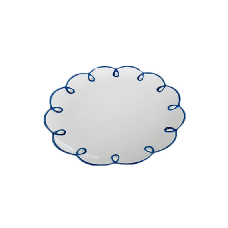 Ceramic Plate Floral Shape Solid Color Hollow Out Flat Dinnerware Afternoon Tea Cake Cookies Dessert Plates