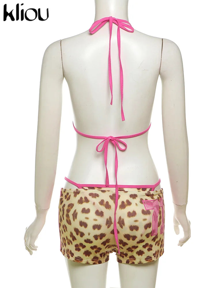 Women's 3 Piece Set Hipster Printed Panelled Bandage Bikini Tops+Underpants+Slim Matching Shorts Swim Outfits