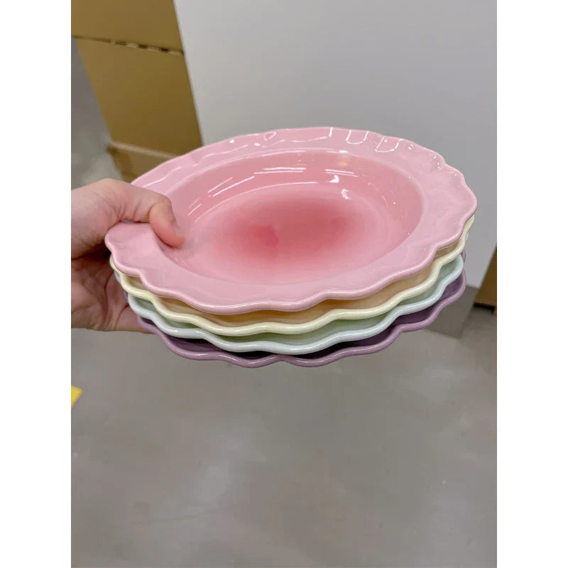 French Style Ceramic Plate Gradient Floral Shape Porcelain Dinnerware