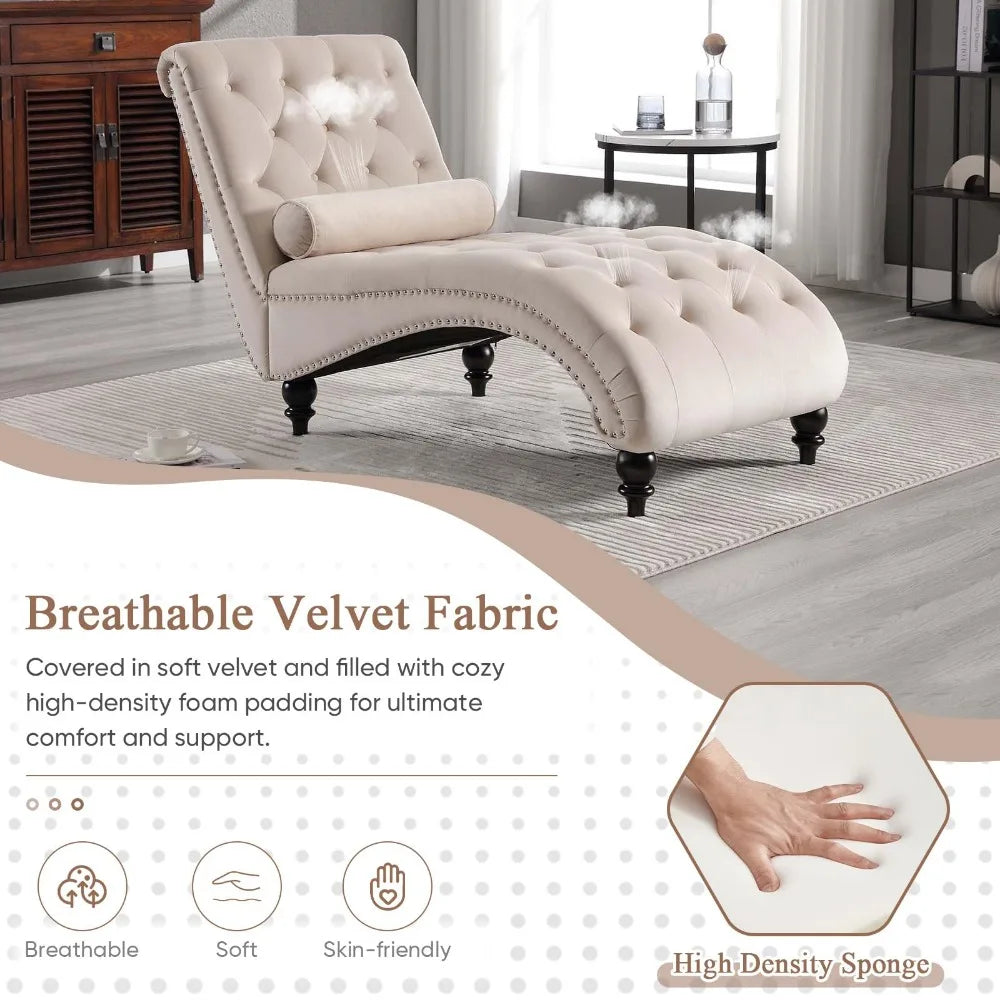 Chaise Lounge Chair Indoor, Modern Button Tufted Velvet Upholstered Leisure Accent Chair, Recliner Sofa Single Sleeper Sofa