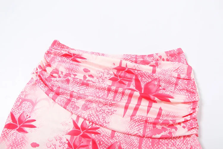 Fashion Patchwork 2 Piece Set Women Pearls Necklace Halter Applique Crop Tops+Skinny Skirt Set