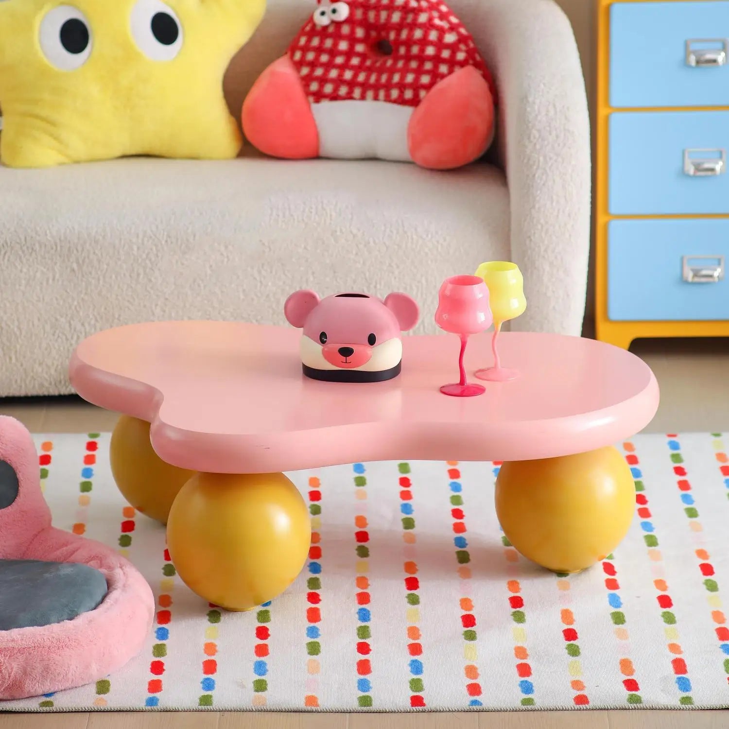 Pink Blue Dopamine Cloud Coffee Table - Modern Irregular Shape, Luxe Minimalist Side Table for Small Spaces