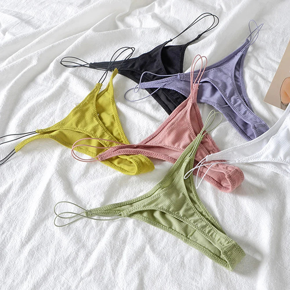 Thin Strappy Low Rise Cotton Thongs G Strings Underwear Panties