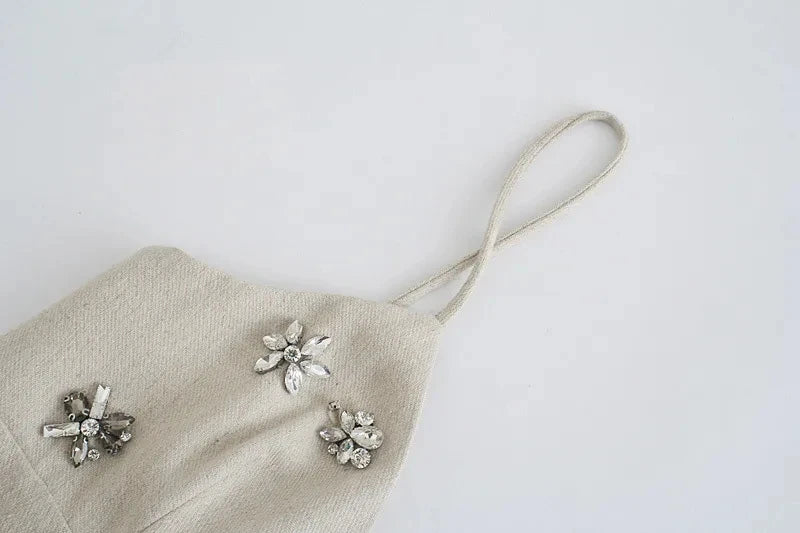 Women Chic Fashion Sleeveless Mini Dress Vintage Thin Straps Dress