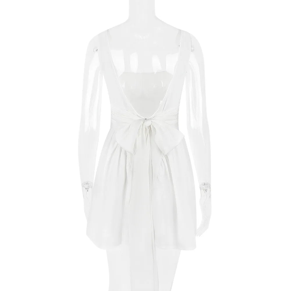 Mini Backless A Line Dress Sexy Big Bow Dress Casual Women Dress