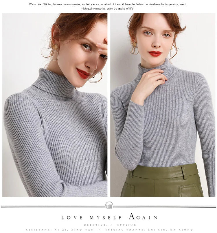 Women Fall Turtleneck Sweater Knitted Soft Pullovers Cashmere Jumpers Basic Soft Sweaters For Women Autumn Winter