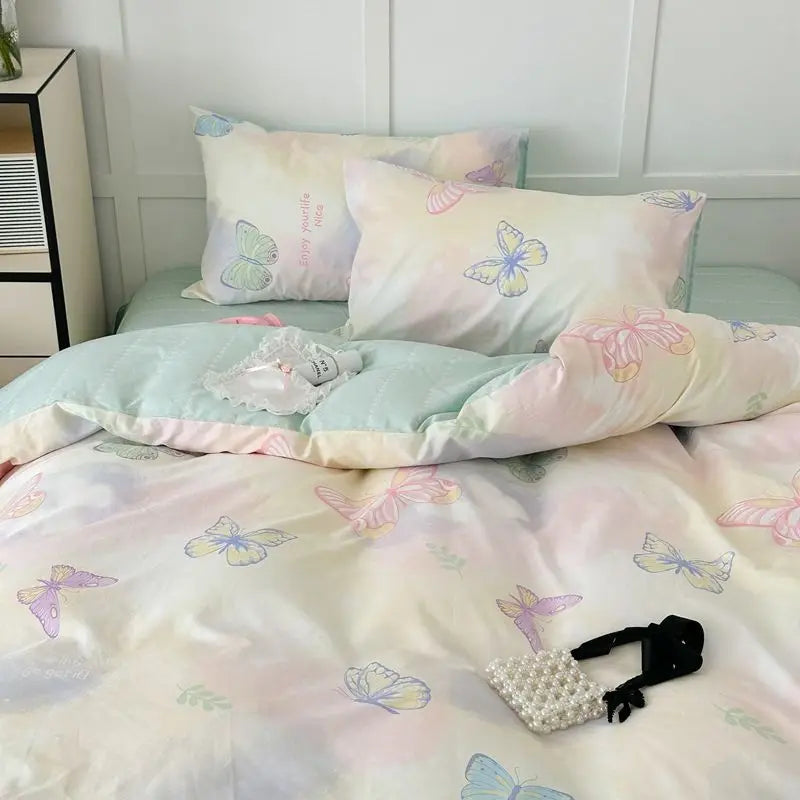 Cute Bedding Set Soft Ins Single Double Size Duvet Cover Flat Sheet Pillowcase Girls Home Totel Bed Linens