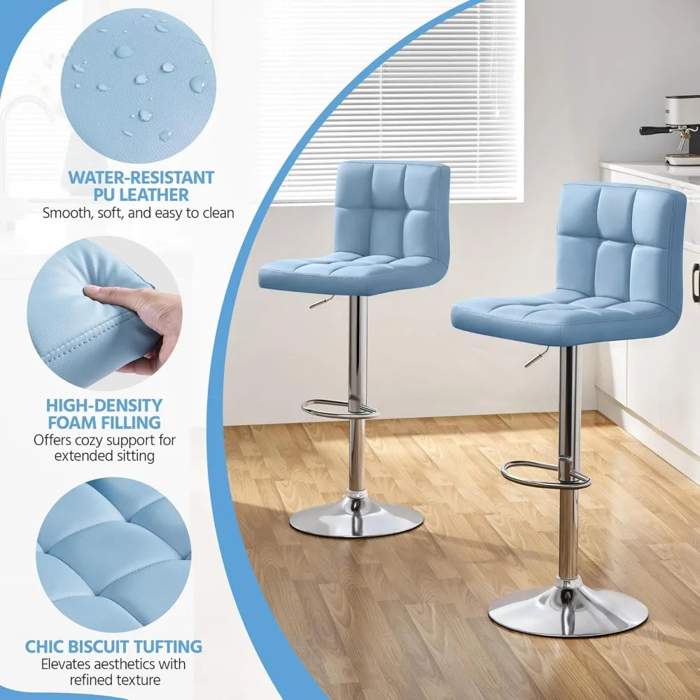 Set of 4, Adjustable PU Leather Swivel Barstools, Modern Counter Stools with Back and Footrest, Counter Height Barst