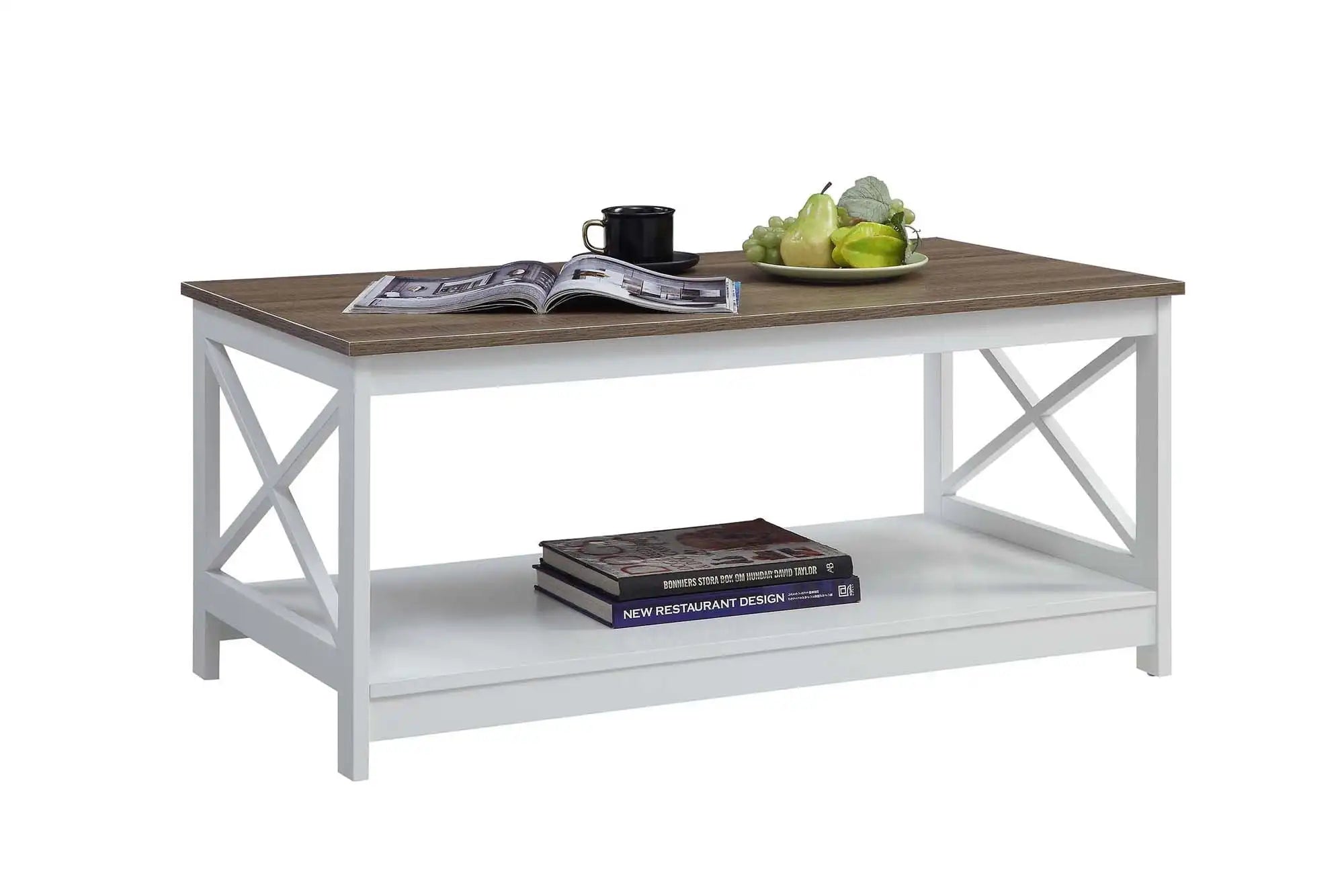 Oxford Coffee Table with Shelf, Transitional & Coastal Style,Two Tiers of Spacious Shelving