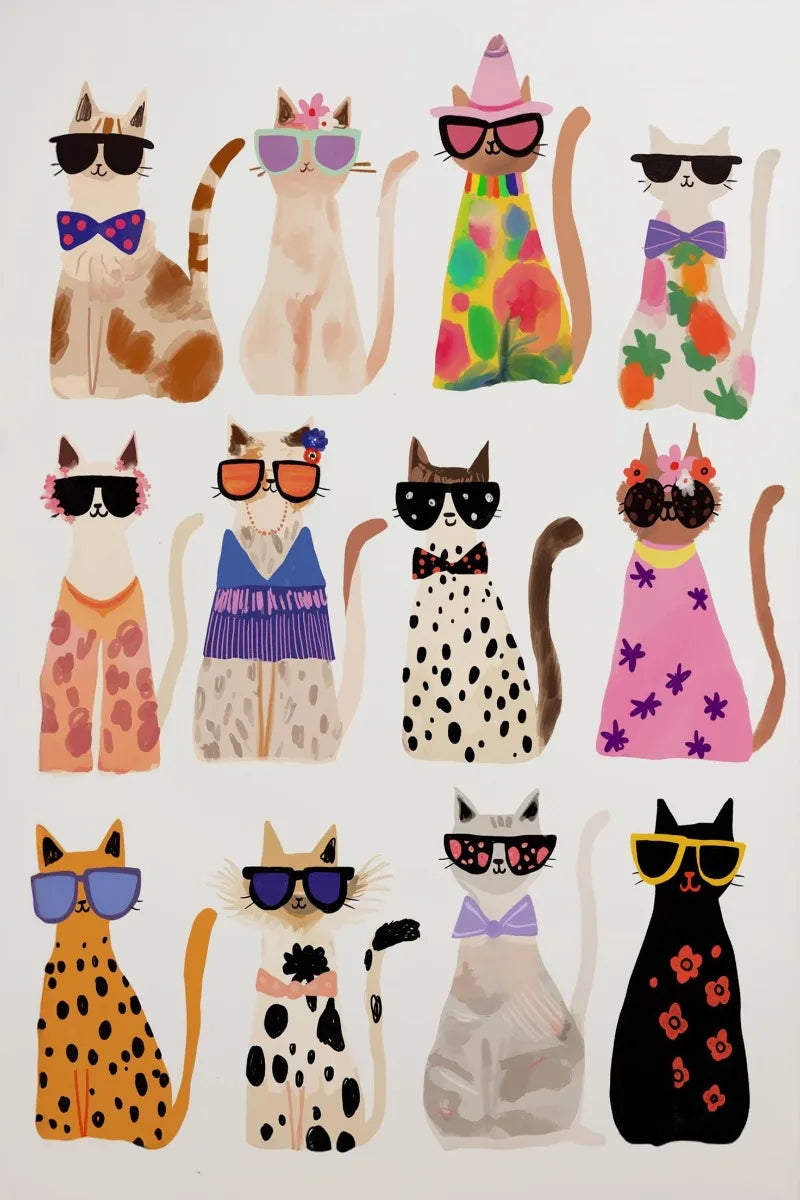 Cool Cats In Sunglasses Collection Stylish Felines Puppy Colorful Poster Print Wall Art Pictures Canvas Painting Room Home Decor
